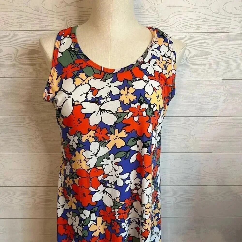 LulaRoe Dani Maxi Dress Large Floral Tank Sleeveless Long Red Purple XL Gorpcore - Picture 3 of 6